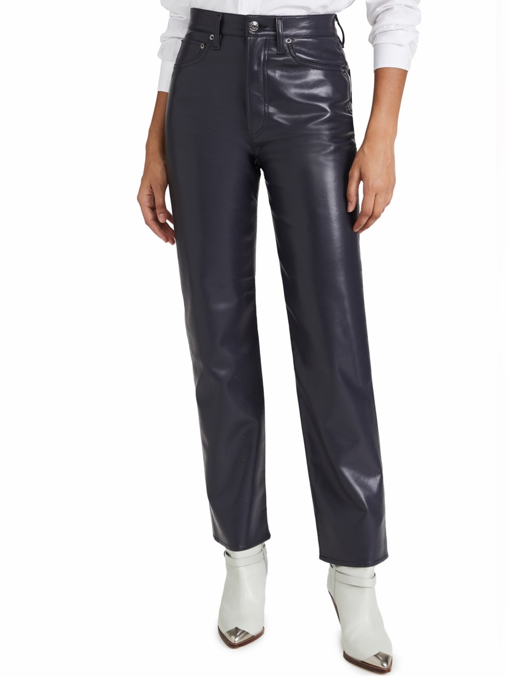 AGOLDE 90s Pinch Waist Recycled Leather Pants High Rise Dark Gray Size 29